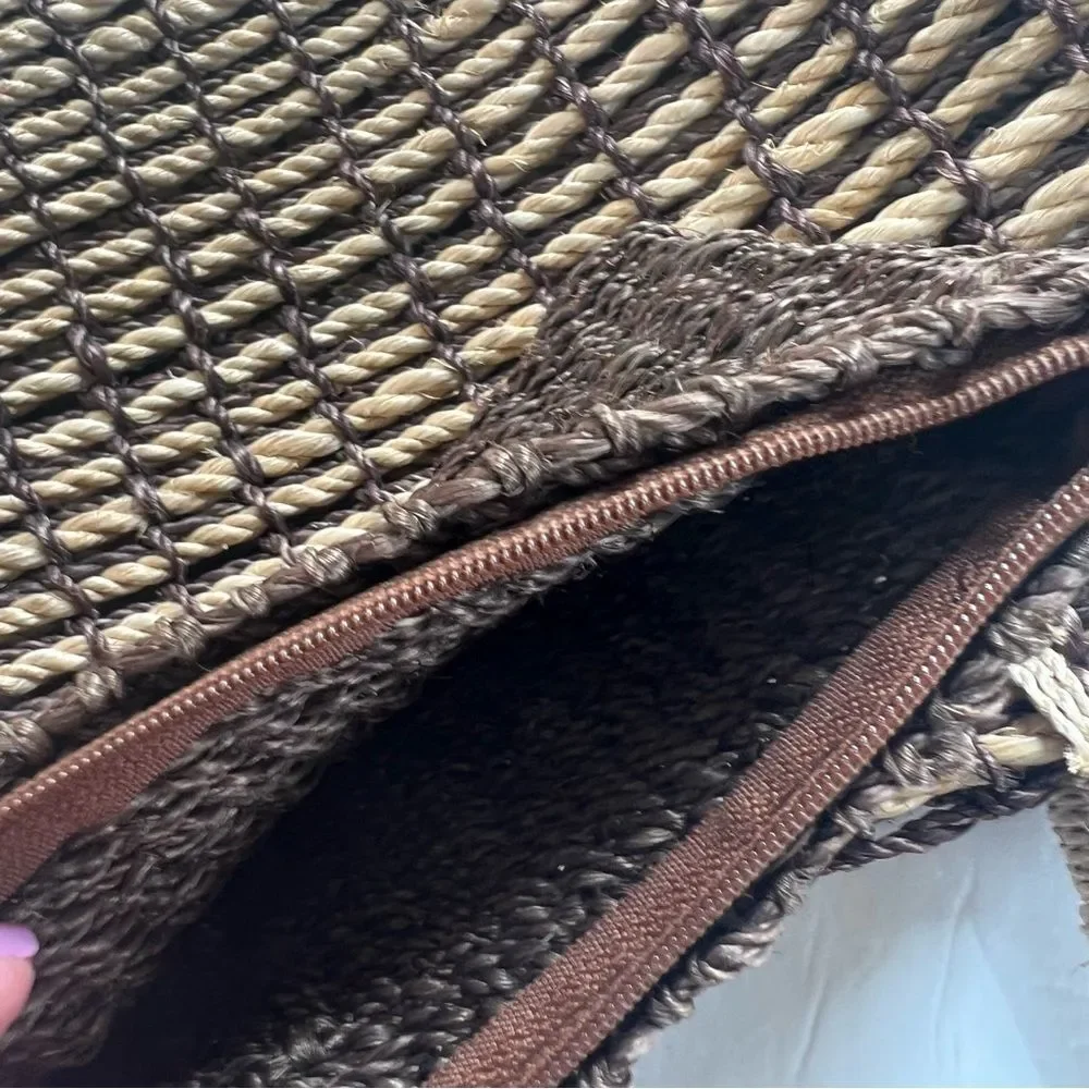 Indeed Straw Rope Bamboo Brown Mushroom Tan Beach Bag Purse Extra Mini Bag